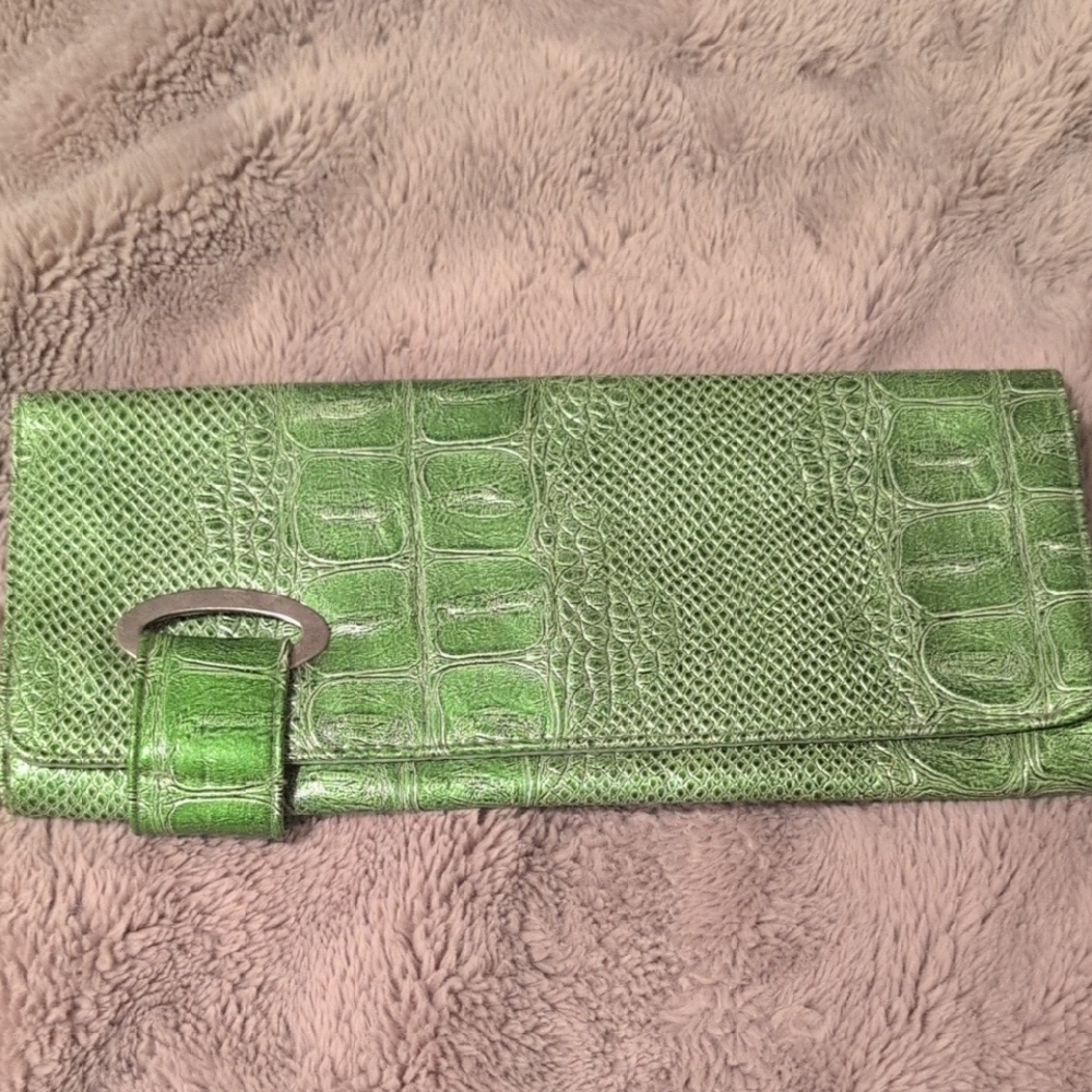 Green Crocodile-Embossed Clutch